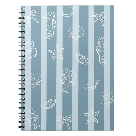 Carnet Coastal Nautical Pattern | Blue Sea Shell & Seahor (Devant)