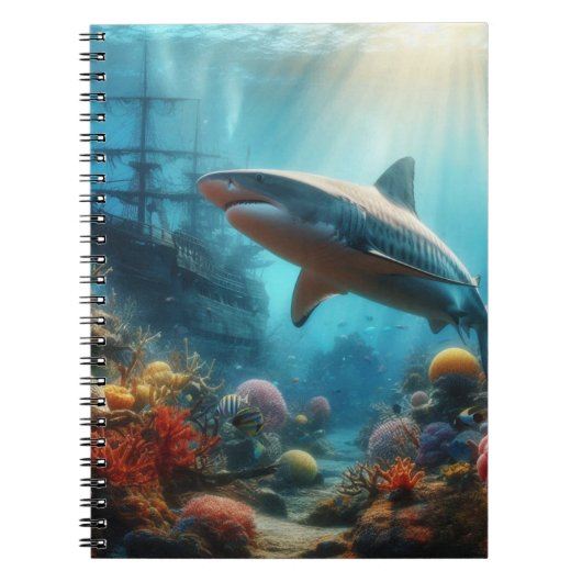 Carnet Coastal/nautical tiger shark & coral reef (Devant)
