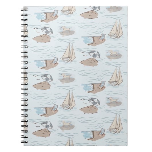 Carnet Coastal Toile Beach Scene Hand Drawn Seaside (Devant)