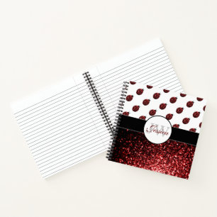 Carnet Coccinelle rouge foncé fausses paillettes étincell