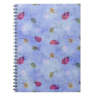 Carnet Coccinelles et feuilles bleues tombantes Motif