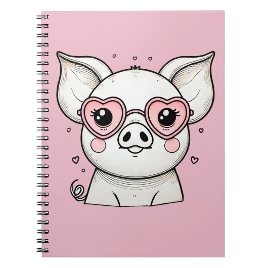 Carnet Cochon Portant des lunettes de soleil en forme de  (Devant)