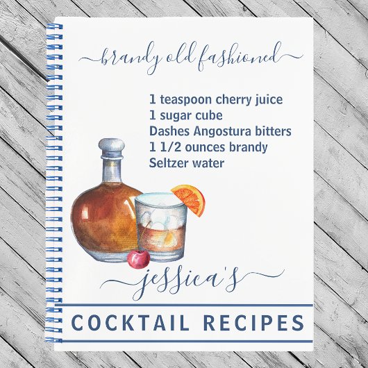 Carnet Cocktail Aquarelle Recette Boissons Mixtes Brandy