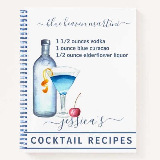 Carnet Cocktail Aquarelle Recette Boissons Mixtes Martini (Devant)