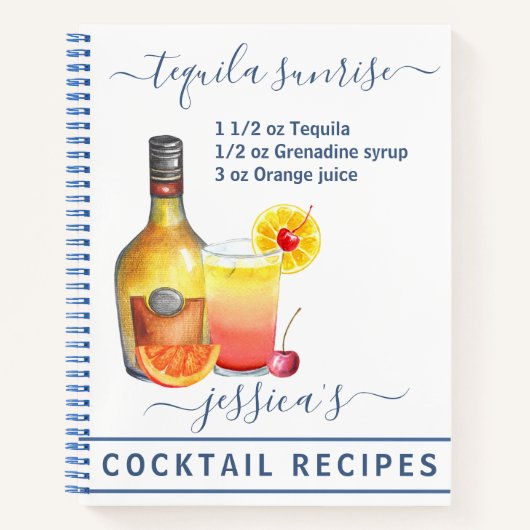 Carnet Cocktail Aquarelle Recette Boissons Mixtes Tequila (Devant)