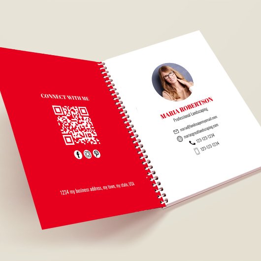 Carnet Code QR Professionnel de Photo d'Affaires Rouge