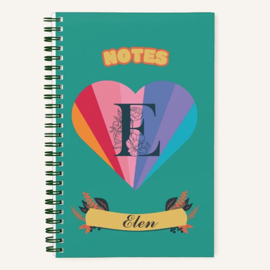 Carnet Coeur arc-en-ciel - Initiale personnalisée  (Recto)