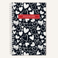 Cœur Craie Gribouillis et Motif Amour Mignon Noir