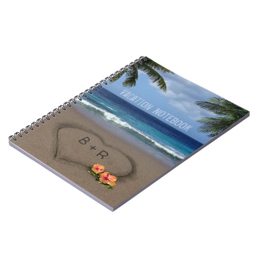 Carnet Coeur dans le sable avec vos initiales (Côté gauche)