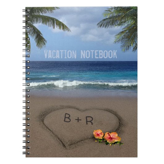 Carnet Coeur dans le sable avec vos initiales (Devant)