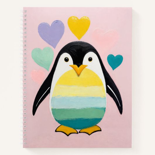 Carnet Cœur de Manchot Pastel (Devant)