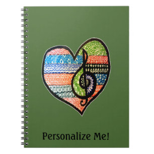 Carnet Coeur de musique arc-en-ciel coloré personnalisabl