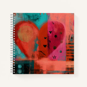 Carnet Cœur divisé Saint-Valentin rouge rose graffiti