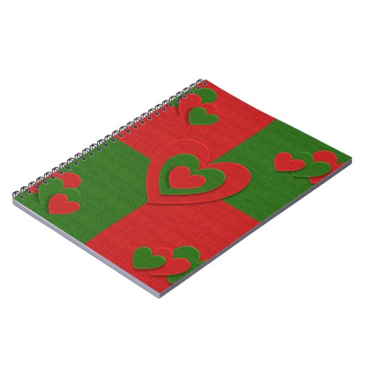 Carnet Coeur en Noël Couleurs Rouge Vert Felting Look (Côté gauche)