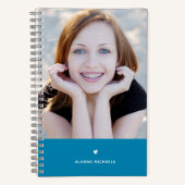 Carnet Coeur et photo turquoise tendance avec nom (Recto)