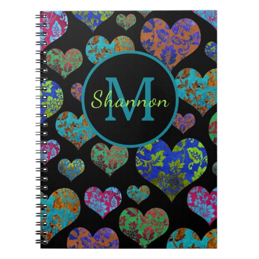 Carnet Coeur floral coloré Nom du monogramme motif (Devant)