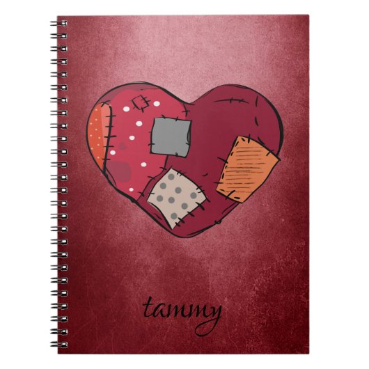 Carnet Cœur gothique rafistolé sur fond grunge rouge (Devant)