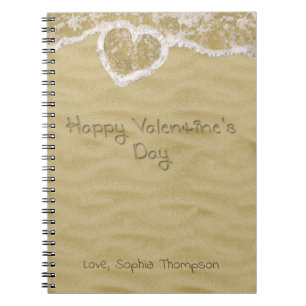 Carnet Coeur "Heureuse Sainte-Valentin" écrit dans le sab
