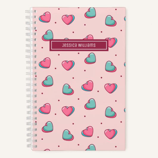 Carnet Coeur mignon et Poka Motif rose rétro doux (Recto)