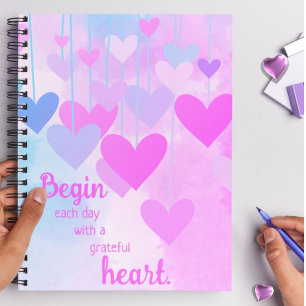 Carnet Cœur reconnaissant Citation de gratitude rose viol