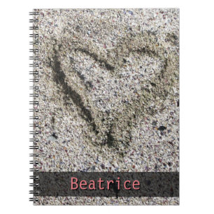 Carnet Coeur romantique en photo de sable avec tout nom