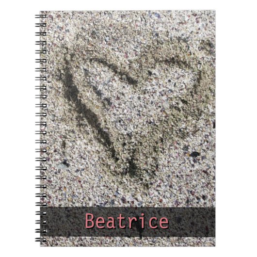 Carnet Coeur romantique en photo de sable avec tout nom (Devant)