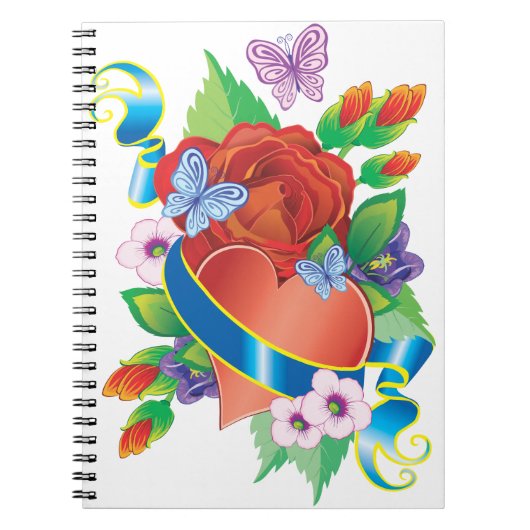 Carnet Cœur romantique et fleurs” (Devant)