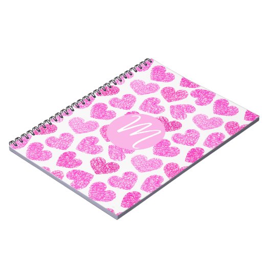 Carnet Coeur rose mignon Doodled Saint Valentin Monogramm (Côté gauche)