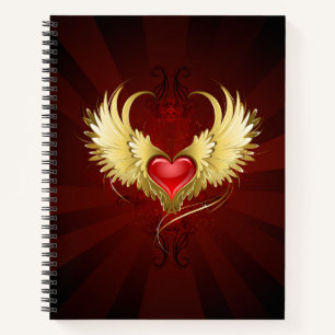 Carnet Coeur rouge avec ailes d'or