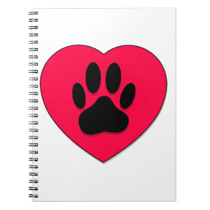 Carnet Coeur rouge avec Empreinte de patte de chien