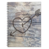 Carnet Coeur sculpté en bois Inséparables rustiques (Devant)