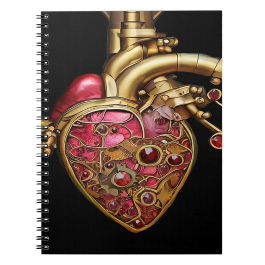 Carnet Cœur Steampunk Rubis et Engrenages Anatomiques (Devant)
