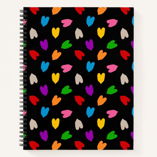 Carnet Cœurs Amour Colorés Motif Design Noir (Devant)
