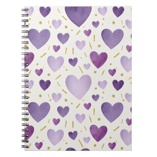 Carnet Cœurs aquarelle violet royal (Devant)