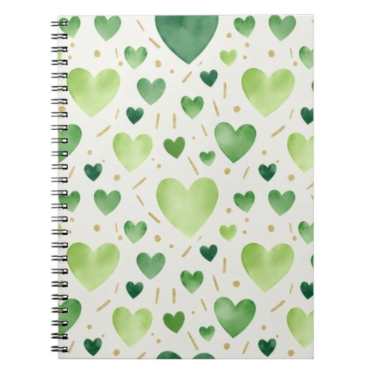 Carnet Cœurs aquarelles verts frais (Devant)