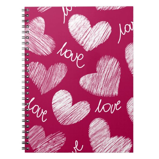 Carnet Coeurs blancs avec script d'amour rouge mignon (Devant)