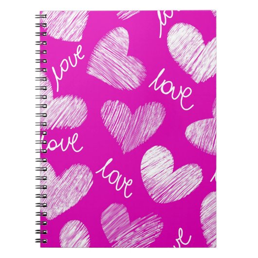 Carnet Coeurs Blancs Rose mignon avec script d'amour (Devant)