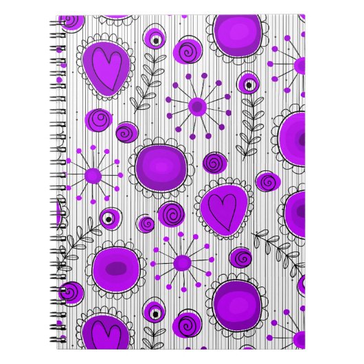 Carnet Coeurs blancs violet blanc Whimsical et fleurs flo (Devant)
