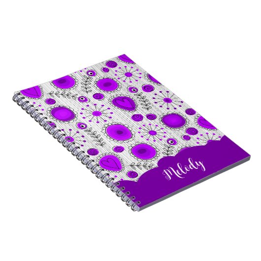 Carnet Coeurs blancs violet blanc Whimsical fleurs nom fl (Côté Droit)