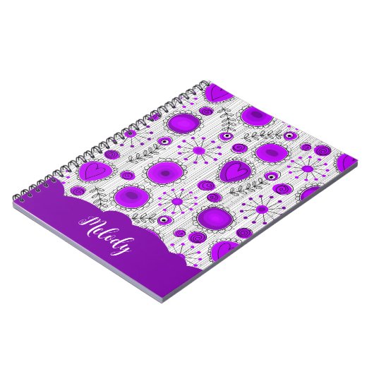 Carnet Coeurs blancs violet blanc Whimsical fleurs nom fl (Côté gauche)