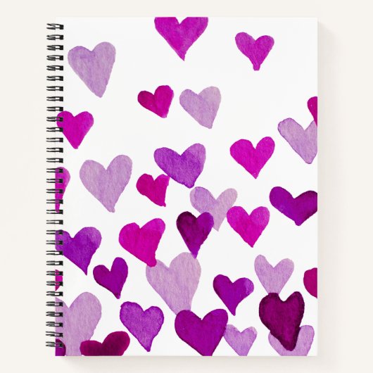 Carnet Coeurs d’aquarelle de la Saint-Valentin - violet (Devant)