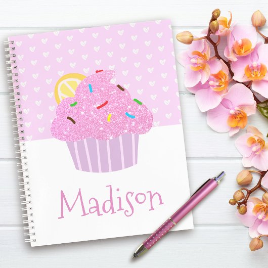 Carnet Cœurs de cupcakes mignons et doux rose moderne sco