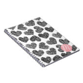Carnet Coeurs de Doodle Noir et Blanc modernes Monogramme (Côté Droit)