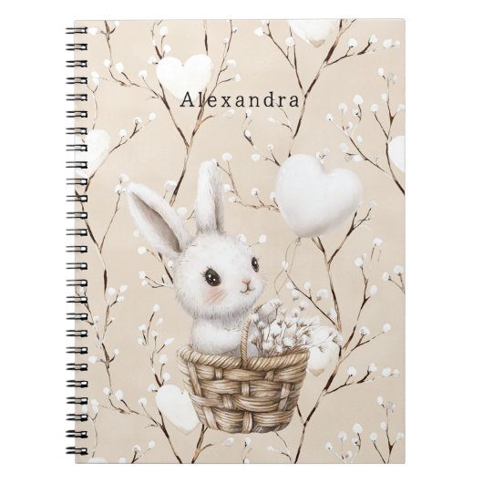 Carnet Coeurs de lapin blanc dans un panier (Devant)