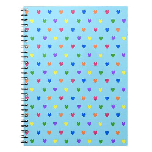Carnet Coeurs de polka arc-en-ciel sur bleu bébé (Devant)