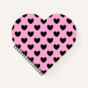 Carnet Coeurs de polka noir sur coton bonbon rose