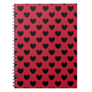 Carnet Coeurs de polka noir sur rouge