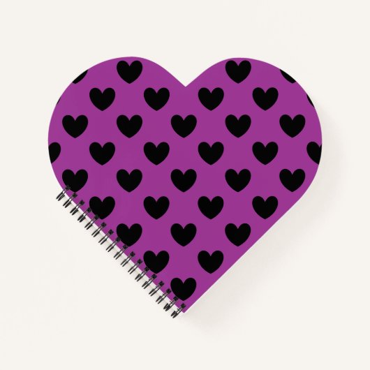 Carnet Coeurs de polka noir sur violet (Devant)