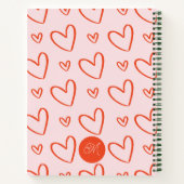 Carnet Coeurs de preppy monogramme initial rose & rouge (Dos)