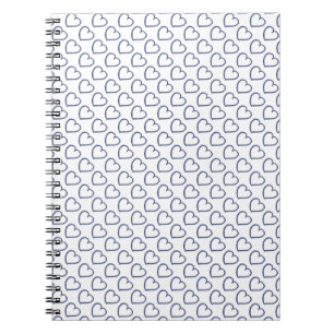Carnet Coeurs dessinés à la main design bleu foncé sur bl